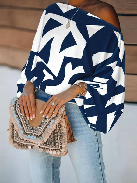 

Summer A-Line Asymmetrical Long sleeve No Elasticity Elegant Top, Dark blue, Blouses and Shirts