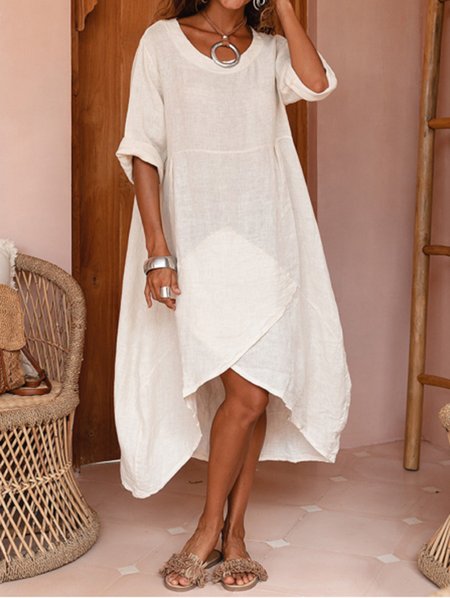 

Crew Neck Casual Plain Dresses, White, Dresses