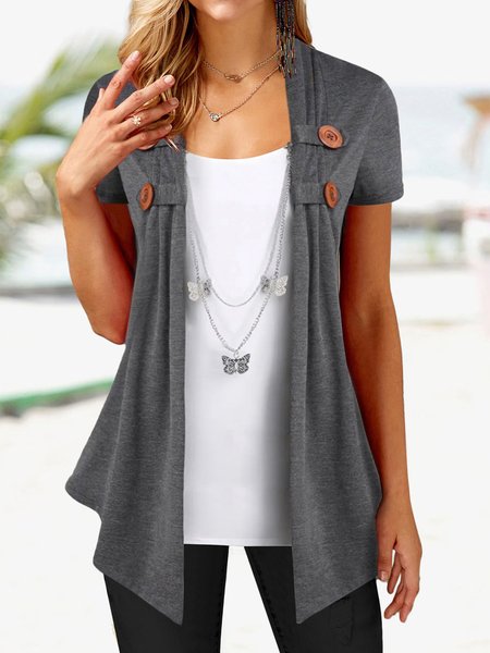

Casual Asymmetric Plain Fit T-Shirt, Gray, Tunics