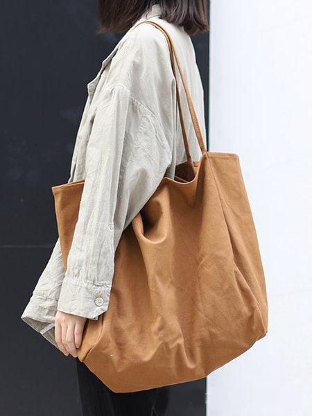 

JFN Retro Simple Shoulder Bag Large Capacity Tote Bag Shopping Bag, Brown, Women's Bags