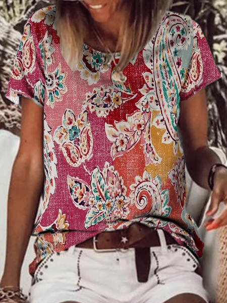 

Ethnic Fit Crew Neck Casual Short sleeve T-Shirt, Multicolor, T-Shirts