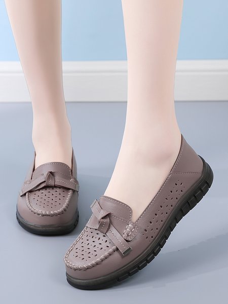 

Knotted Hollow Leather Upper Comfortable Flat Loafers, Cameo, Flats