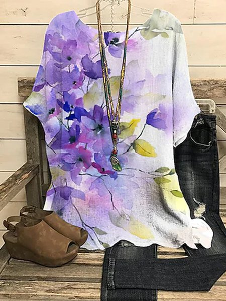 

Loose Floral Crew Neck Blouse, Multicolor, Shirts & Blouses