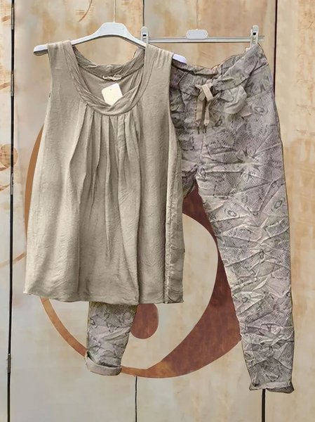 

Vintage pattern Mandala Print Elastic Waist Pants T-shirt vest two piece set plus size, Multicolor, Suit Set