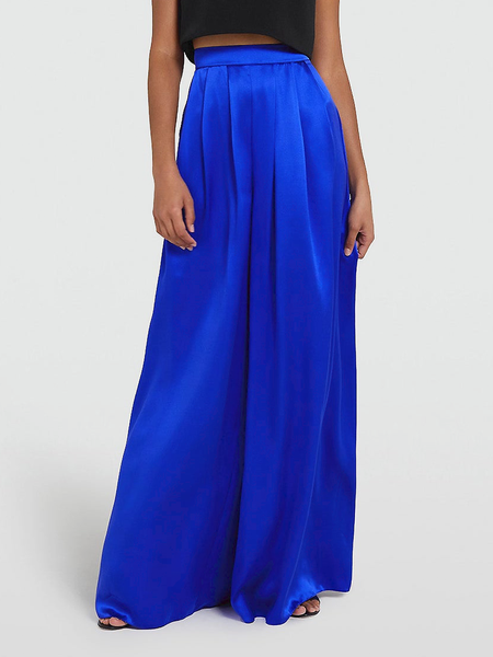 

Summer A-Line High Waist Loose Elegant Fashion Pants, Blue, Wide Leg Pants