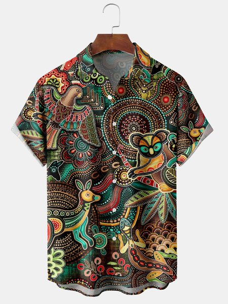 

Men's Printed Casual Short Sleeve Hawaiian Shirt with Chest Pocket, Green, Men's Floral shirt