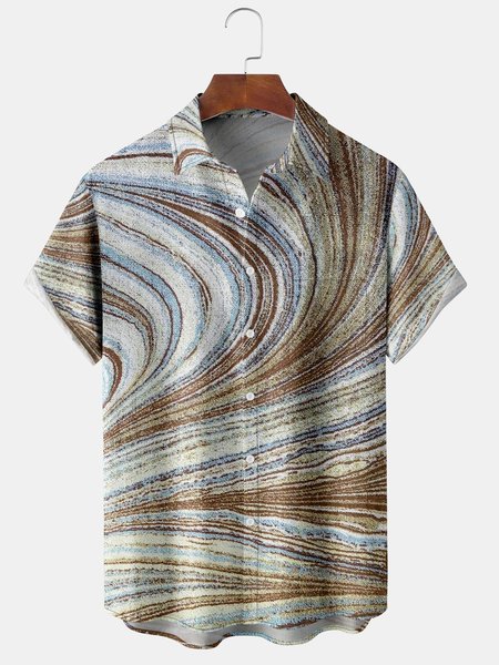 

Men's Art Stripe Casual Short Sleeve Hawaiian Shirt with Chest Pocket, Yellow, Men's Floral shirt