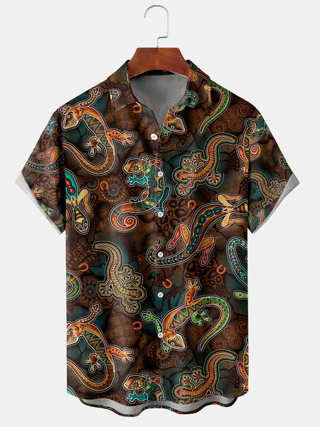 

Men's Printed Casual Short Sleeve Hawaiian Shirt, Coffee, Men's Floral shirt