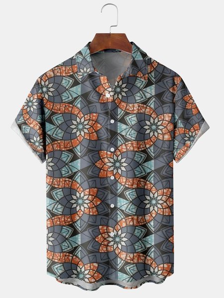 

Men's Printed Casual Short Sleeve Hawaiian Shirt, Blue, Men's Floral shirt