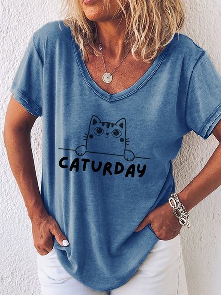 

Lilicloth x Kat8lyst Caturday Cat Women's Animal T-Shirt, Blue, T-shirts
