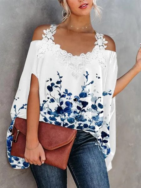 

Vacation Loosen Floral Casual Top, White, Tops