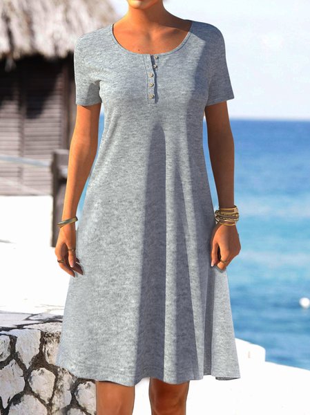 

Casual Crew Neck Plain Fit Dresses, Gray, Dresses