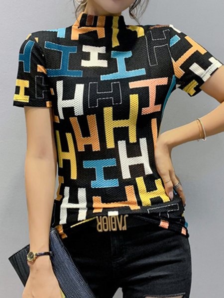 

Casual Fit Text Letters Short Sleeve Top, Multicolor, Tees