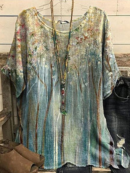 

Ombre Crew Neck Loose Blouse, Multicolor, Shirts & Blouses