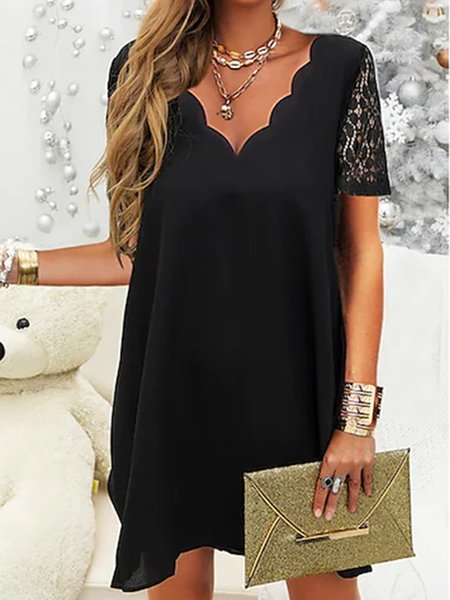 

Plain V Neck Loose Simple Dresses, Black, Dresses