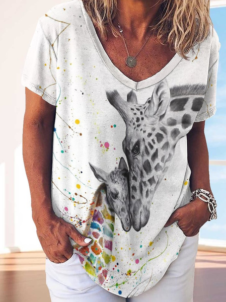

Deer Tie-Dye Pattern Sweet T-Shirt, White, T-shirts