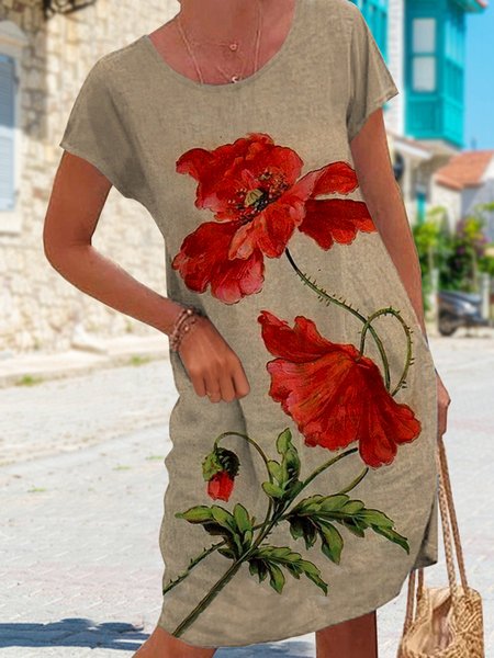 

Casual flower loose Pullover short Dress Plus Size, Multicolor, Dresses