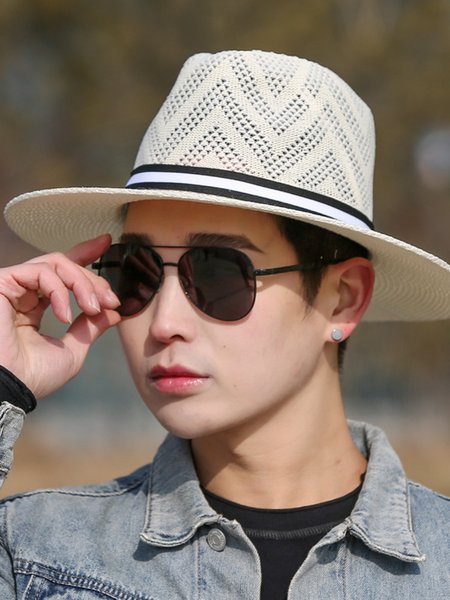 

JFN Men's Vacation Leisure Outdoor Foldable Sunshade Straw Hat, White, Men's Accessories