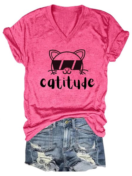 

Lilicloth x Kat8lyst Catitude Women's Cotton-Blend T-Shirt, Pink, T-shirts