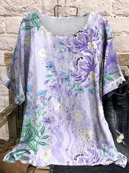 

Crew Neck Floral Loose Blouse, Multicolor, Shirts & Blouses