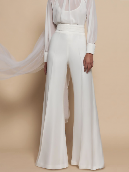

Summer A-Line High Waist Elegant Fashion Daily Pants, White, Wide Leg Pants
