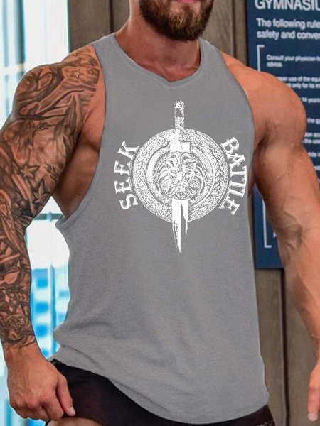 

Military license men’s Loose Text Letters Tank Top, Gray, Tank Tops
