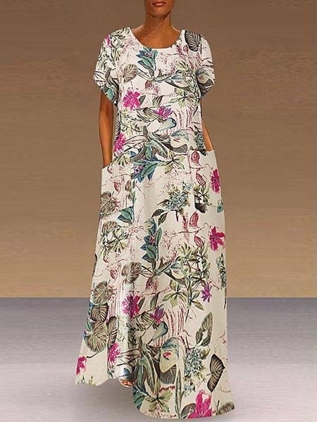 

Floral Loose Casual Dresses, Khaki, Maxi Dresses