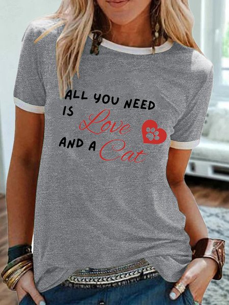 

Lilicloth x Kat8lyst All You Need Is Love And A Cat Women's Fit Casual T-Shirt, Gray, T-shirts