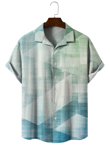 

Geometric stripe cotton casual shirts with short sleeves, As picture, Men's Floral shirt