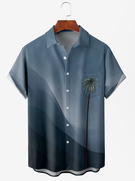 

Men's Gradient Botanical Print Anti-Wrinkle Moisture Wicking Fabric Fashion Lapel Short Sleeve Shirts, Blue, Men's Floral shirt