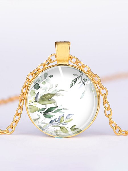 

JFN Leisure Holiday Leaf Transparent Gemstone Necklace T-Shirt/Tee Matching, Golden, Necklaces