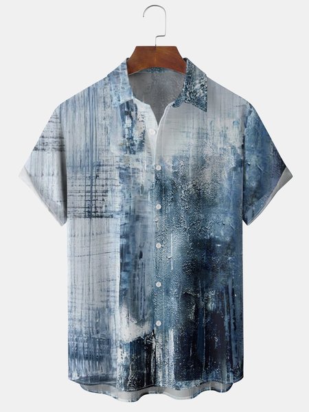 

Mens Art Painting Front Buttons Soft Breathable Chest Pocket Casual Hawaiian Shirt, Blue, Men's Floral shirt