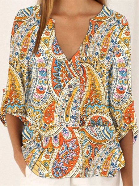 

Loosen Paisley V Neck Mid Sleeve Blouse, Yellow, Shirts & Blouses
