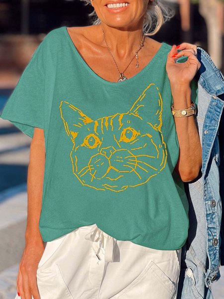 

cat women’s Text Letters Cotton-Blend T-Shirt, Green, T-shirts