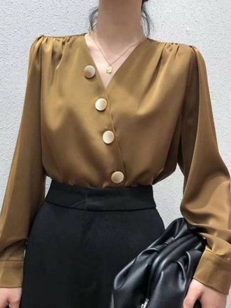 

Simple Loosen Long Sleeve Plain Top, As picture, Tops