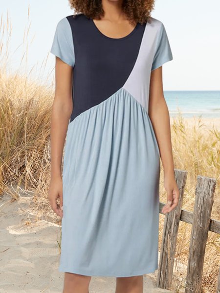 

Color Block Cotton-Blend Loose Casual Dresses, Blue, Dresses