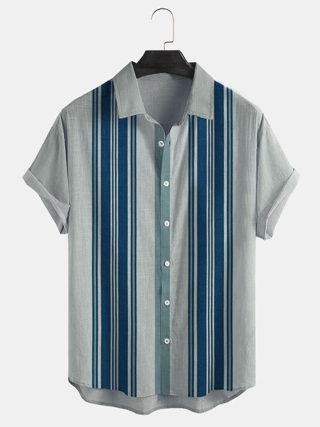 

Cotton Linen Billiard Shirt Print Casual Short Sleeve Shirt, As picture, Men's Floral shirt