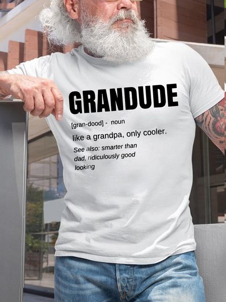 

Mens Funny Grandude Cool Grandpa Casual Letters T-Shirt, White, T-shirts