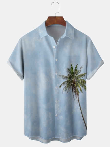 

Men's Coconut Tree Graphic Print Short Sleeve Shirt, Blue, Men's Floral shirt