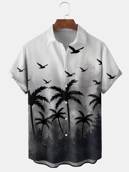 

Men's Gradient Coconut Tree Casual Short Sleeve Hawaiian Shirt with Chest Pocket, Black, Men's Floral shirt