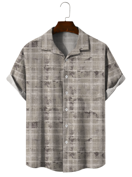 

Geometric stripe cotton casual shirts with short sleeves, As picture, Men's Floral shirt