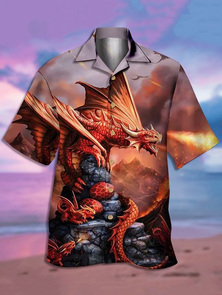 

Men's Animal Print Casual Short Sleeve Hawaiian Shirt, Red, Men's Floral shirt
