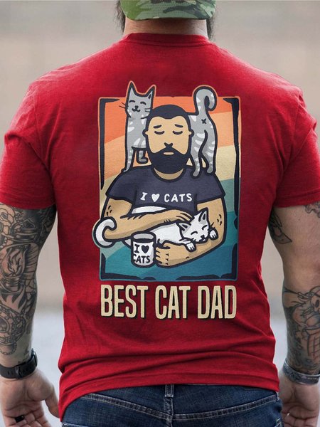 

cat men’s Casual Text Letters T-Shirt, Red, T-shirts