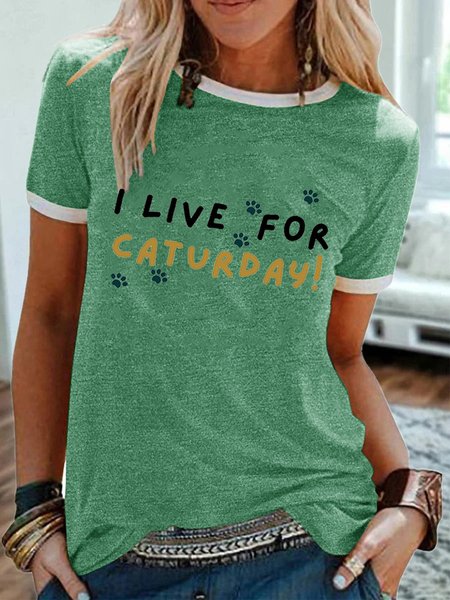 

Lilicloth x Kat8lyst I Live For Caturday Women's Fit Crew Neck T-Shirt, Green, T-shirts
