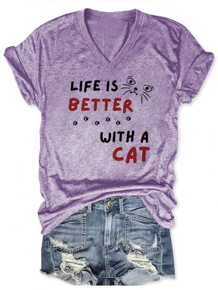 

Lilicloth x Kat8lyst Life Is Better With A Cat Women's Casual Fit T-Shirt, Purple, T-shirts
