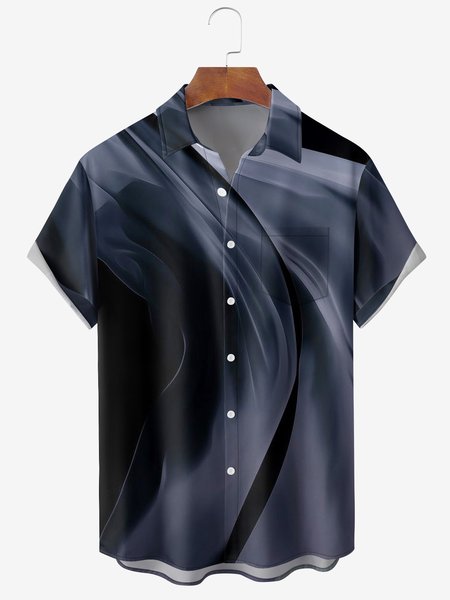 

Mens Ombre lines Print Front Buttons Soft Breathable Chest Pocket Casual Hawaiian Shirts, Deep blue, Men's Floral shirt