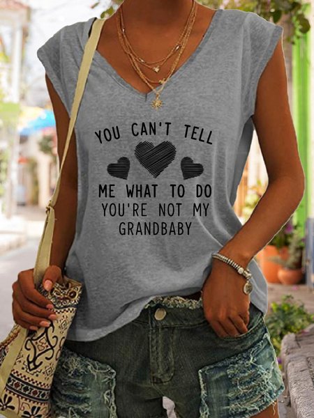 You Are Not My Grandbaby Funny V-neck Tank Top, Gray, Tank Tops