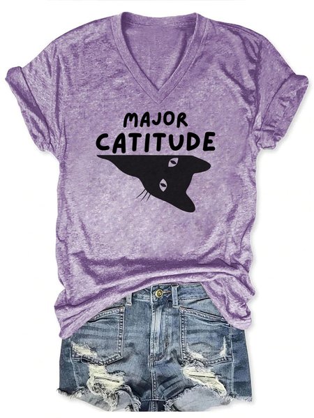 

Lilicloth x Kat8lyst Major Catitude Women's Casual T-Shirt, Purple, T-shirts