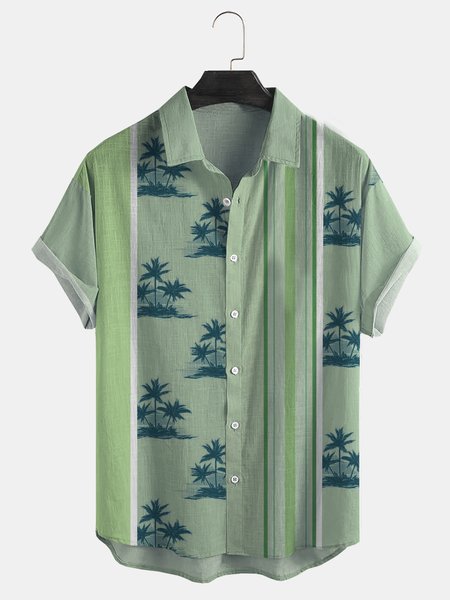 

Cotton And Linen Holiday Leisure Short-sleeved Shirt, As picture, Men's Floral shirt