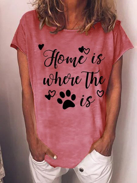 

Women Funny Dog Home Is Where The Paw Is Animal Cotton-Blend T-Shirt, Pink, T-shirts